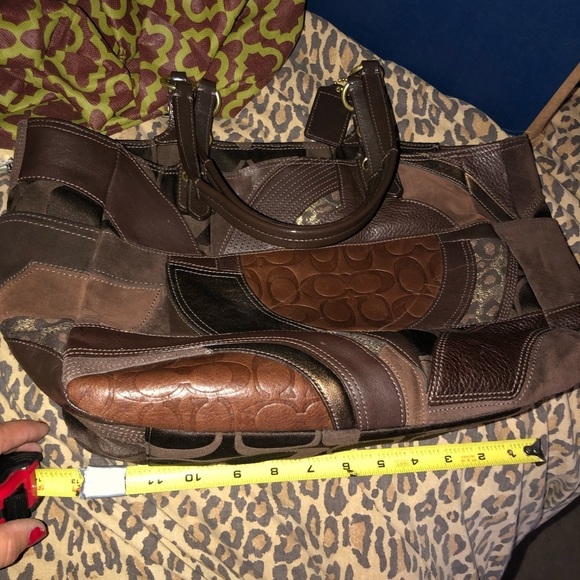 Coach large Brown mixed media leather & suede tote patchwork look - Picture 8 of 15